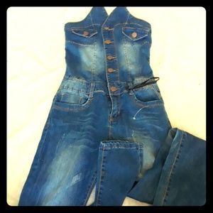 Jean one piece jumper tie around